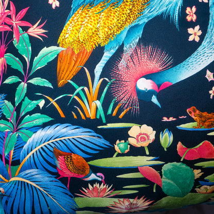 Rare Vintage Luxurious Salvatore Ferragamo Rainforest Birds Silk Designer Pillow | Italian Nature Print Decor | 34" x 34" x 8"