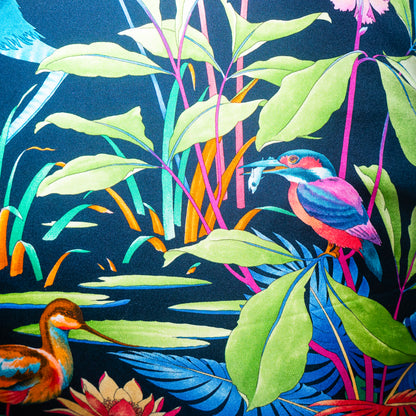 Rare Vintage Luxurious Salvatore Ferragamo Rainforest Birds Silk Designer Pillow | Italian Nature Print Decor | 34" x 34" x 8"