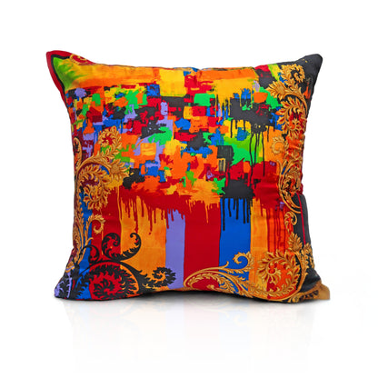 Rare Vintage Vibrant Versace Abstract Baroque Print Designer Silk Pillow | Luxurious Statement Decor | 33" x 33" x 8"