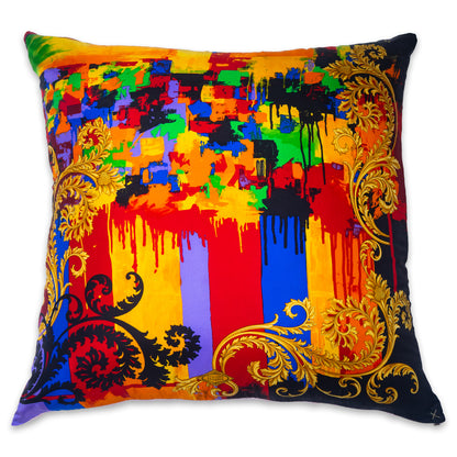 Rare Vintage Vibrant Versace Abstract Baroque Print Designer Silk Pillow | Luxurious Statement Decor | 33" x 33" x 8"
