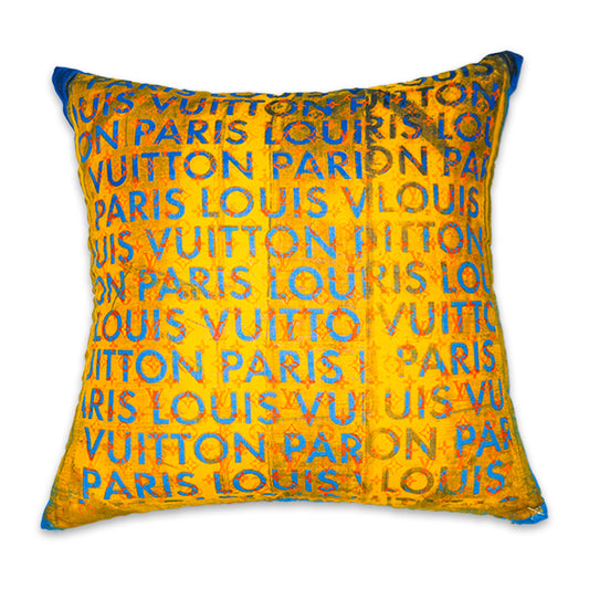 Rare Vintage Unique Louis Vuitton Richard Prince Text Print Designer Silk Pillow | Contemporary Luxury Decor | 20" x 20" x 8"