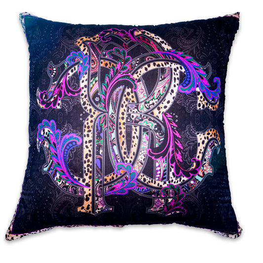 Rare Vintage Opulent Roberto Cavalli Monogram & Animal Print Designer Pillow | Luxurious Designer Decor | 36" x 36" x 8"